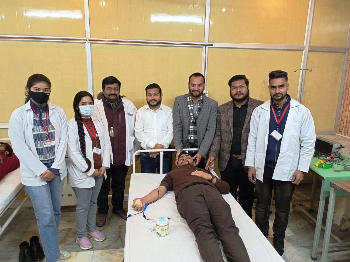 Blood Donation Camp held on 09-12-2022 Under the the supervision of Raghveer Maan Assistant Director, Department of Youth Services, Mansa and Managing Director Mr. Suraj Bhan Mehta, Principal Dr. Parmanad Shriwastaava in College Campus and 50 Plus Units of Blood Donated in this Camp